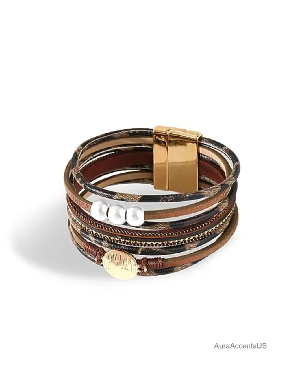 Leather Wrap Bracelet Leopard Cuff Bangle Boho Western Layered Stack Jewelry